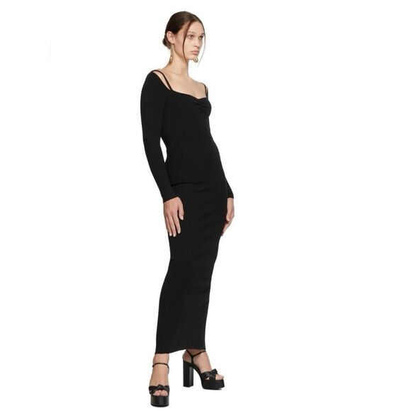 Victor Glemaud Women’s Black Knit V-Neck Maxi Dress - Picture 1 of 15